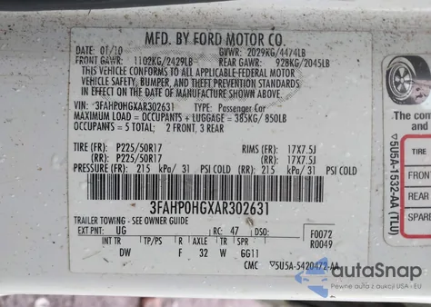 2010 Ford Fusion Se from USA, damaged, VIN 3FAHP0HGXAR302631